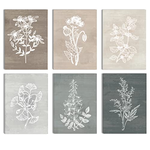 Bincue Neutral Botanical Plant Canvas 6 Pieces Rustic Farmhouse Wall Art For Living Room Bedroom And Bathroom,Canvas Paintings Print Set Decor 12"X 16" #TOP5