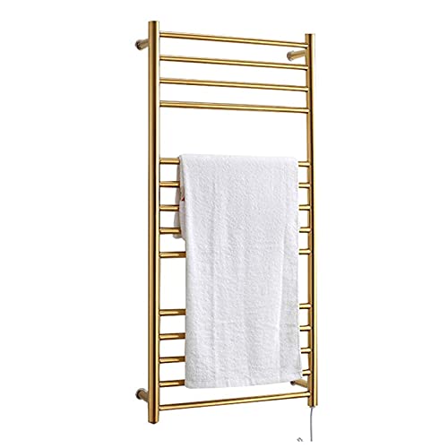 Heated Towel Rack, Electric Heated Towel Rail Radiator, Wall Mounted Heated Towel Warmer with 14 Bars, 304 Stainless Steel Gold Towel Rack, Bathroom Accessories Heater Towel Dryer,Plug in ,Electric To