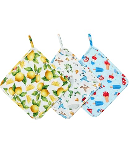 Image of Baby Lovey Security Blanket Set of 3, Bamboo-Derived Viscose, Super Soft and Breathable Baby Blanket with Attachable Loop, 9.5 inch*9.5 inch, Dinosaur /Lemon /Festivals