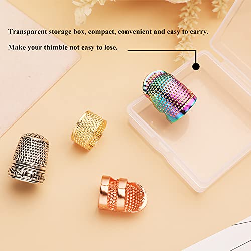 4 Pieces Upgrade Sewing Thimble With Storage Box, Sturdy Metal Copper Sewing Thimble Premium Finger Protector Adjustable Finger Shield Ring For Sewing Quilting Craft Accessories Diy Sewing Tools #TOP3
