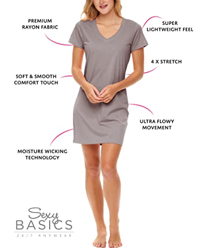 Image of Sexy Basics Women's Soft & Flowy V-Neck Long Shirt | 24 /7 Nightwear-Sleepwear T Shirt | Multi-Packs & Colors