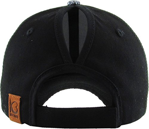 Image of Classic Plain Ponytail Messy High Bun Headwear Adjustable Cotton Trucker Mesh Glitter Hat Baseball Cap
