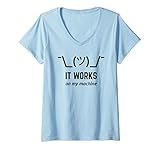 Photo Gallery donna shrug it works on my machine - umorismo del programmatore maglietta con collo a v Photo Gallery donna shrug it works on my machine - umorismo del programmatore maglietta con collo a v