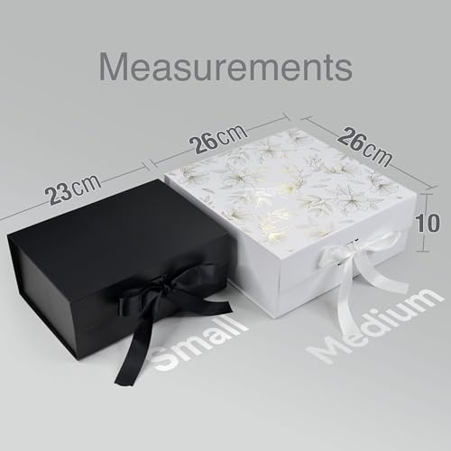 Image of RBS-MEDIUM White Gift Box Empty 26x26x10cm Decorative Floral Gift Boxes for Presents (1 Pack) Box for Gift Packing Multipurpose Hamper Boxes for Gift Empty Reuse Packaging Boxes (White Gold Floral)