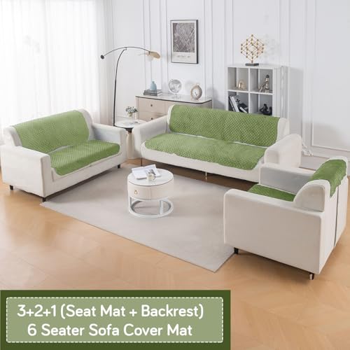 Image of HOKIPO Quilted Sofa Cover 6 Seater Set - Washable 3+2+1 Sofa Panel for Seat & Back | 'Quilt Classic' Green (IN-927+926+925 * 2-GRN)