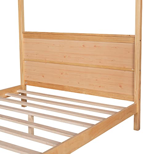 Harper & Bright Designs Canopy Bed Frame Full Size, Four-Poster Canopy Platform Bed Frame With Headboard, Wooden Full Bed With Support Legs, Easy Assembly, No Box Spring Needed (Natural) #TOP6