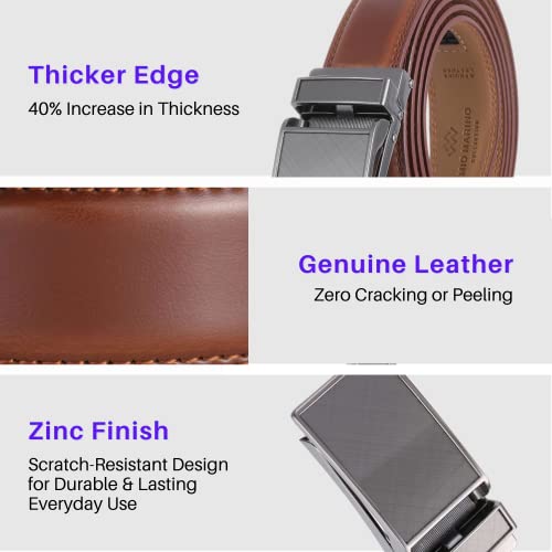 Image of Marino Avenue Ratchet Belt for Men. Adjustable Leather Dress Belt with 38 Easy to Click Into Place Ratchet Closures.