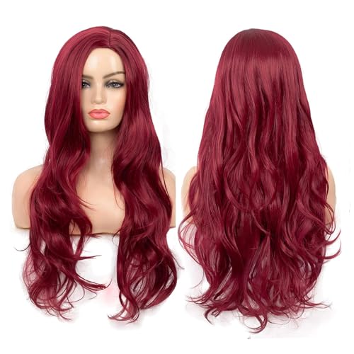 Baruisi Long Curly Wavy Wine Red Wigs fo…