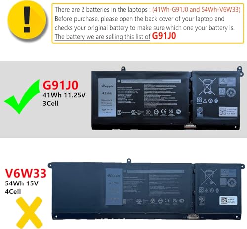 Image of 41Wh G91J0 Laptop Battery for Dell Latitude 3520 3420 3320 3330 Inspiron 3510 3511 3515 5310 5410 5418 5510 5515 5518 14 Plus 7420 7415 2-in-1 Vostro 5620 5625 Series JGCCT N9XX 0PG8YJ FH3K2