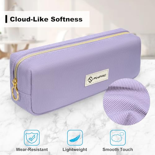 Image of FINPAC Pencil Case, Corduroy Aesthetic Makeup Bag, Cute Kawaii Pen Bag Pouch Holder Box Organize for Study, Office, or Travel (Purple)