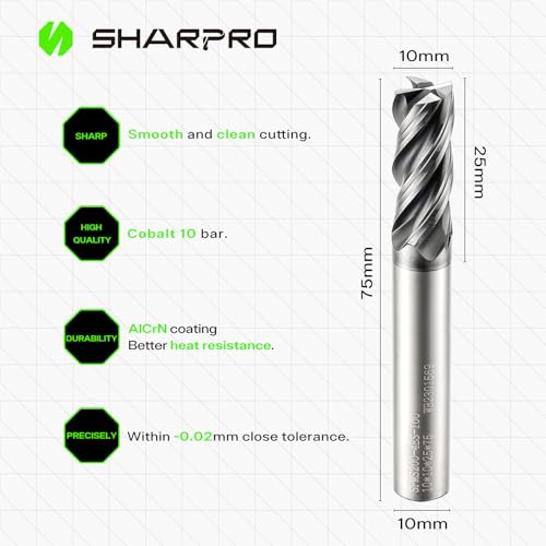 Image of 10mm Shank End Mill 10mm Cutting Dia. 4 Flutes AlCrN Coated Carbide Square CNC End Mills, Apply for Alloy Steel, Stainless Steel, and Various Cast Iron