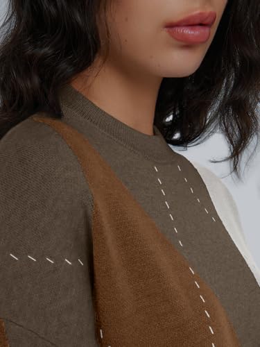 Image of Trendy Queen Women's Color Block Argyle Plaid Oversized Chunky Knit Crewneck Sweaters 2025