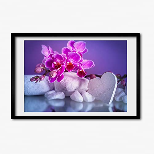 Cadre en bois de qualité Tulup 60x40 cm tableau moderne orchidée et coeur