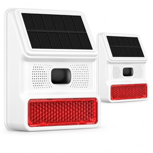 Hapippofa Solar Motion Sensor Alarm 120dB Outdoor Waterproof Strobe Siren Wireless Security Alert System for Yard Farm Garage Woods Bear Deterrent 2 Pack