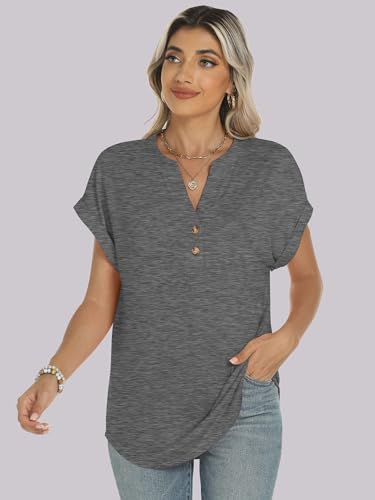 Image of ANRABESS Womens Short Sleeve Henley Tops V Neck Dressy Casual Blouses Summer Trendy Tee Shirts 2026 Vacation Fashion Clothes