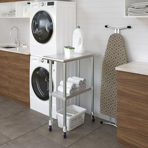 Image of AmGood 15 inch Long x 30 inch Deep Stainless Steel Table with Casters