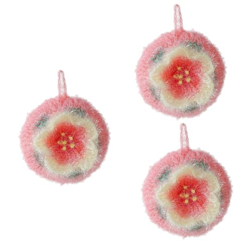 WRITWAA 3 Piezas Toalla De Plato De Flores Esponjas De Cocina para Fregar Paños De Cocina Paño De Limpieza En Forma De Flor Lavar Platos Rosa Hilo De Poliéster Acrílico