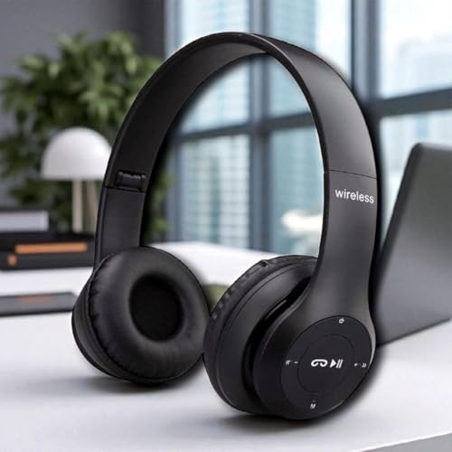 Image of Premium Cushioned Over-Ear Bluetooth Wireless Headphones with Mic | Deep Bass, TF Card, Soft Earcups | Perfect for Mobile, PC, Laptop & Music Lovers Black