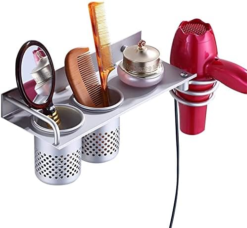 YOPOTIKA Hair Dryer Holder Wall Mounted,Straightener Holder, Bathroom Hair Styling Care Tool Organizer,Multi-Functional Space Saving Storage Bracket with 2 Cups