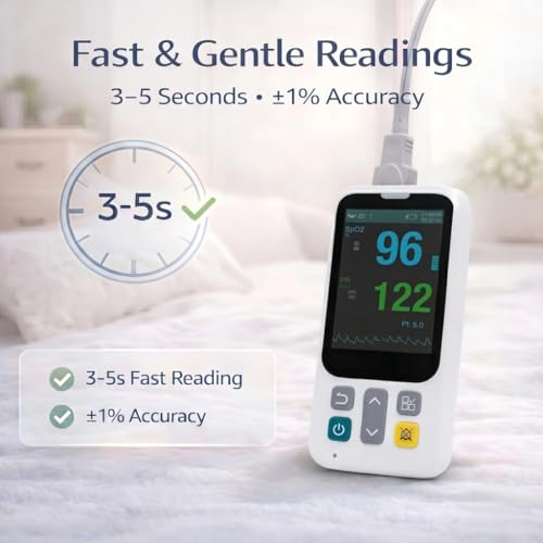 Image of Handheld Pulse Oximeter with Respiration Tracking, Rechargeable Oxygen Monitor with Foot Sensor and Finger Sensor, Continuous Monitoring with Alarm, Portable SpO2 Pulse Rate PI Display for Home Use
