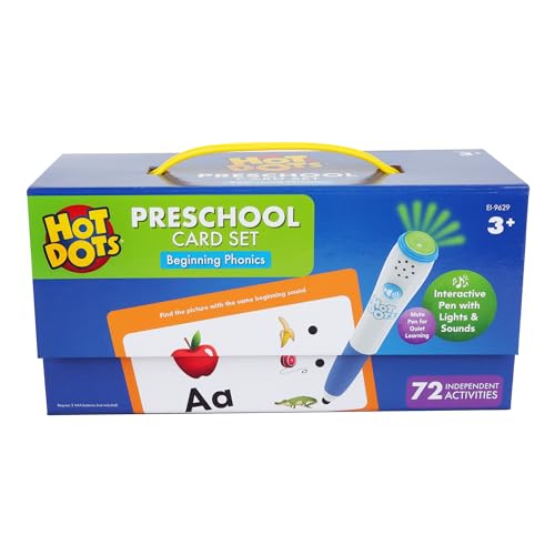 Educational Insights Hot Dots Beginning Phonics Set - Preschool and Kindergarten Flash Cards with Interactive Pen, Preschool Learning Activities, Learn to Read Activity for Kids Ages 3+