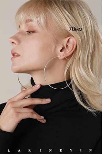 Chic 925 Sterling Silver Big Hoop Earrings Minimalist Round Circle Endless Large Huggie Hoops Statement Earrings 50/60/70/90mm Hypoallergenic Fashion Jewelry Gifts for Women Girls3