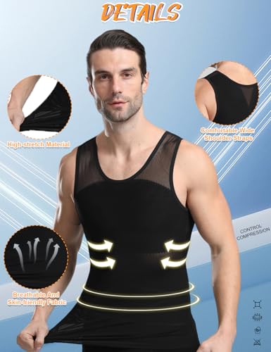 HANERDUN Mens Compression Shirt Slimming Body Shaper Vest Workout Tank Tops Abs Abdomen Undershirts3