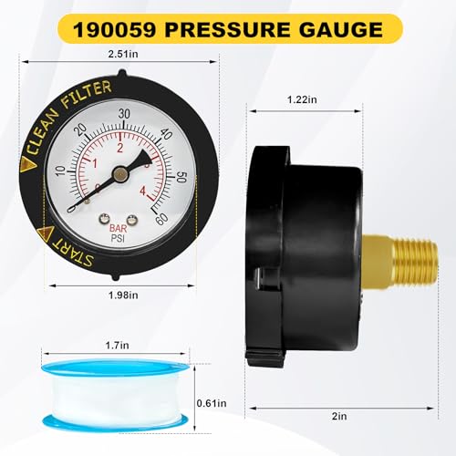 Image of ECX2712B1 190059 Pressure Gauge Fits Pen-tair Pool /Spa Valve and Filter