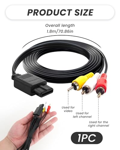 AV Kabel für Nintendo N64 Stereo Audio Video AV RCA Composite kabel für Nintendo GameCube/NGC/64/N64/SNES/GC/Super Famicom TV HDTV DVD Fernseher Monitor 1,8 Meter Videokabel – Bild 3