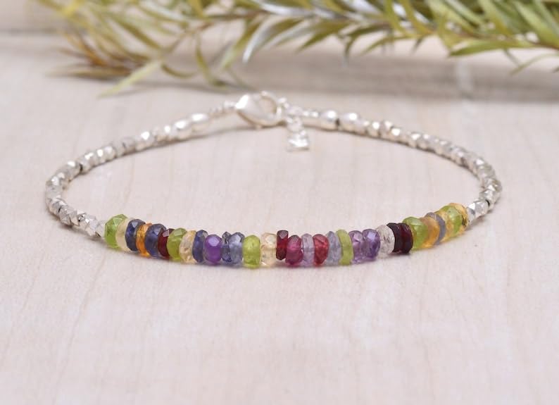 Bracelet stacking argent sterling avec pierres naturelles mix 7inch