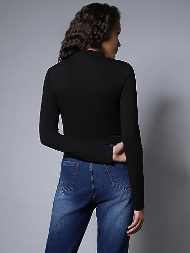 Image of High Star Women's Choker Neck Fitted Full Sleeves Crop Top