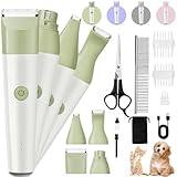 Dog Clippers Grooming Kit, 4 in 1 Quiet Cordless Dog Paw Trimmer & Nail Grinder, Small Dog Cat Clippers Electric Rechargeable Low Noise Pet Shaver for Trimming Hair on Paw Eye Ear Face Rump(Green)