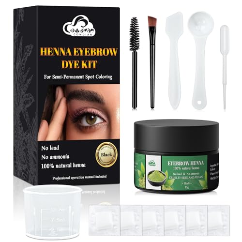 Comdian Henna Eyebrow Tint Kit, Natural Henna Eyebrow Dye Powder 15 Grams, Professional Hair Spot Color Kit for Home and Salon Use Black