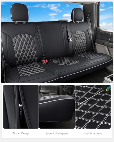 Image of Huidasource Rear Car Seat Covers Fit for Ford F150, Automotive Car Seat Cushion Cover Fit for 2015-2026 F150 SuperCrew&2017-2026 F250 F350 F450 Super Duty Crew Cab Pickup(Back Row /Black&White)