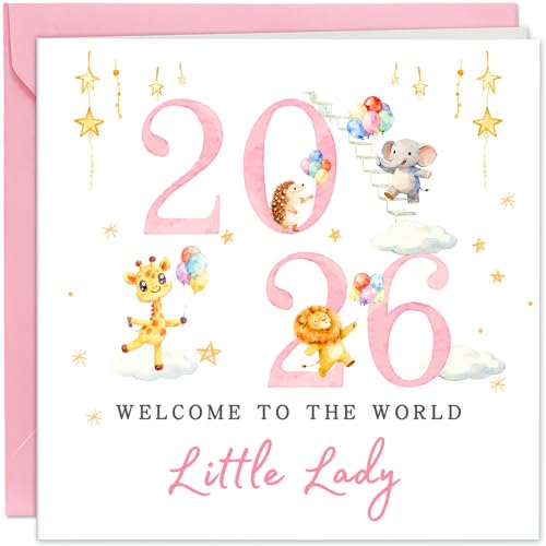 Hierein New Baby Girl Card 2026 Welcome to the World New Baby Card