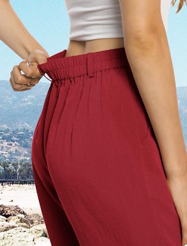 Image of Feiersi Womens Casual Wide Leg Pants High Waisted Button Down Straight Long Trousers Palazzo Pants