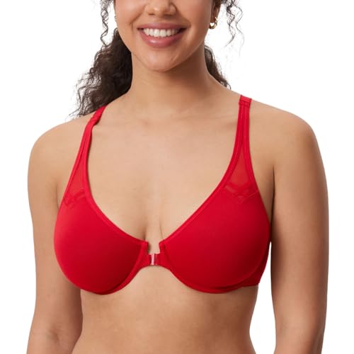 Image of DELIMIRA Women's Front Closure Racerback Plus Size Bra | Full Coverage, Supportive, Underwire, Plunge, No Padding Unlined