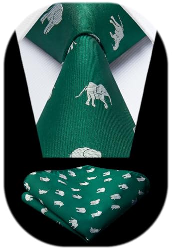 Image of HISDERN Ties for Men Classic Animal Tie and Pocket Square Set Jacquard Woven Silk Neckties Handkerchief Wedding Party