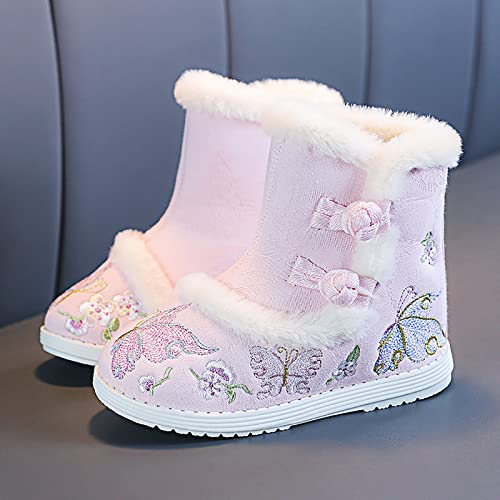 Ethnic Style Cotton Boots Toddler Gilrs Cloth Shoes Rubber Sole Warm Winter Snow Boots Embroidery Print Cotton Boots (Pink, 2.5-3 Years Toddler)2
