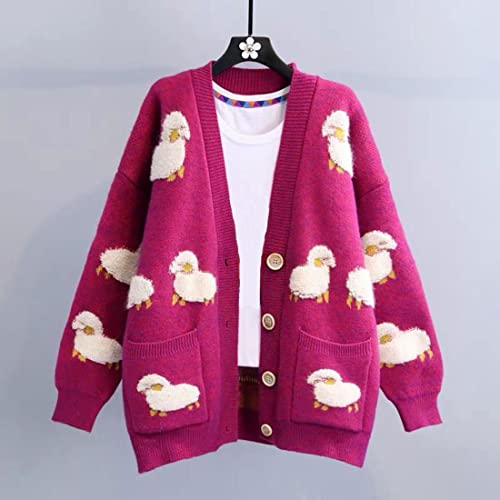 Image of FindThy Women's Kawaii Knitted Cardigan Long Sleeve Button Up Sheep Print Cute Sweater Cardigans
