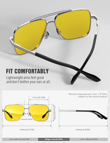 Image of LUENX Polarized Square Aviator Sunglasses for Men,Trendy Retro Oversized Rectangular Frame UV400 Protection