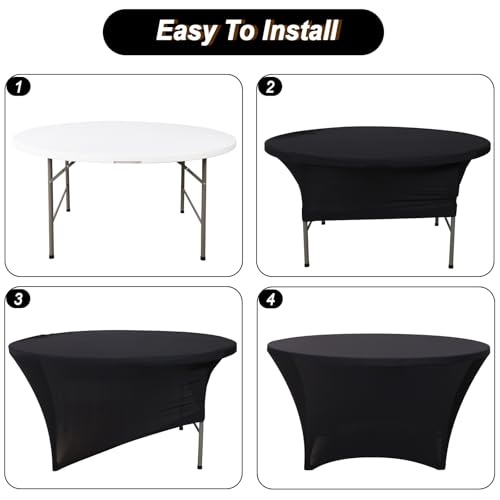 Image of Fixwal 4 Pack 60 Inch Round Tablecloth, Fitted Spandex Round Table Cloths - Washable Black Stretchable Table Cover, Elastic Fabric for Wedding, Party, Restaurant, Christmas, Thanksgiving