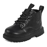 [ESTAMICO] ブーツ キッズ 女の子 男の子 滑り止め 軽量 サイドゴアブーツ ショートブーツ ファスナー 通園 通学 フォーマル靴 結婚式（編み上・ブラック、14-14.5cm