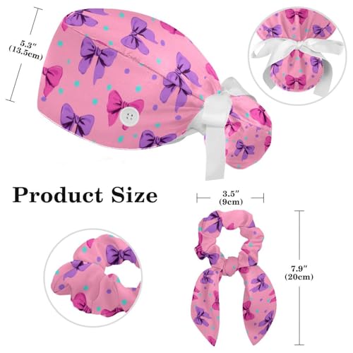 Image of Butterfly Scrub Cap Women with Ponytail & Buttons Adjustable Surgical Nurse Hat with Cotton Sweatband for Long Hair