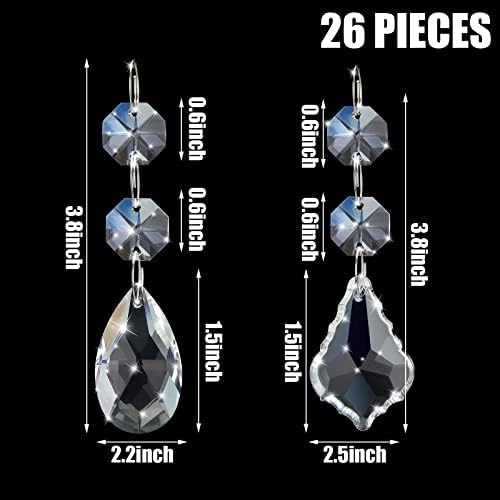 Potchen 26 Pcs Chandelier Crystal Replacement 38 mm Teardrop Crystal Prisms Hanging Gems Parts for Lamps and Chandeliers Suncatcher Windows Home Weeding Party Decor