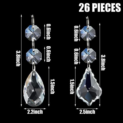 Potchen 26 Pcs Chandelier Crystal Replacement 38 mm Teardrop Crystal Prisms Hanging Gems Parts for Lamps and Chandeliers Suncatcher Windows Home Weeding Party Decor