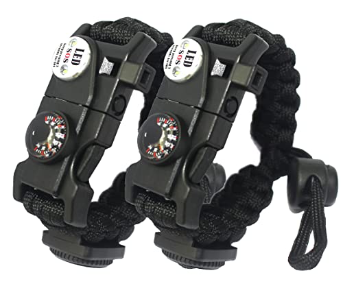 Daarcin 2 pulseiras de paracord de sobrevivência, acionador de fogo, luz SOS, bússola, termômetro, a
