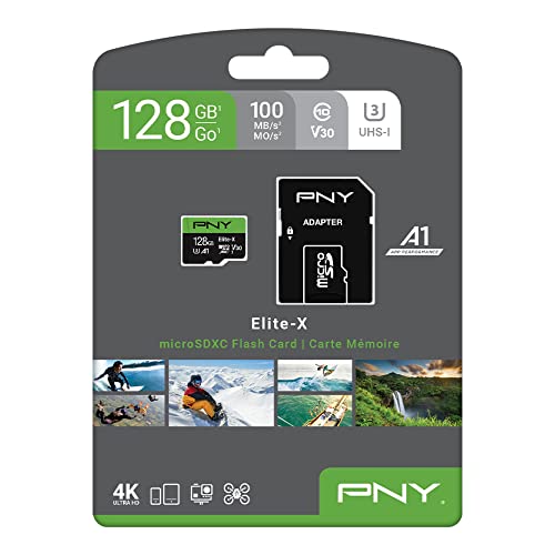 PNY Cartão de memória flash Elite-X Classe 10 U3 V30 microSDXC de 128 GB