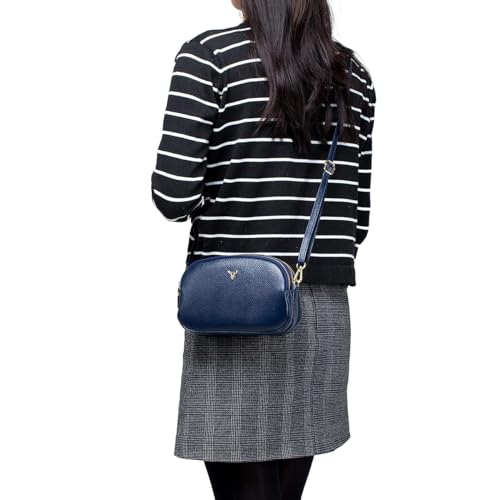 Bolsa transversal de couro legítimo para mulheres com alça ajustável (azul)