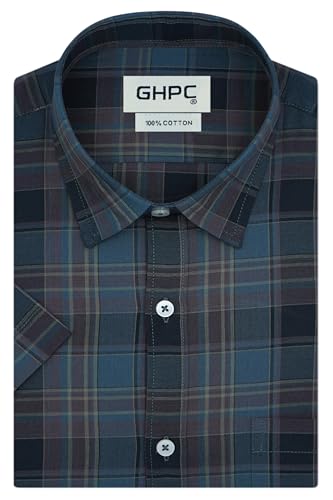 Image of GHPC 100% Cotton Checkered Half Sleeves Regular Fit Formal Shirt for Men